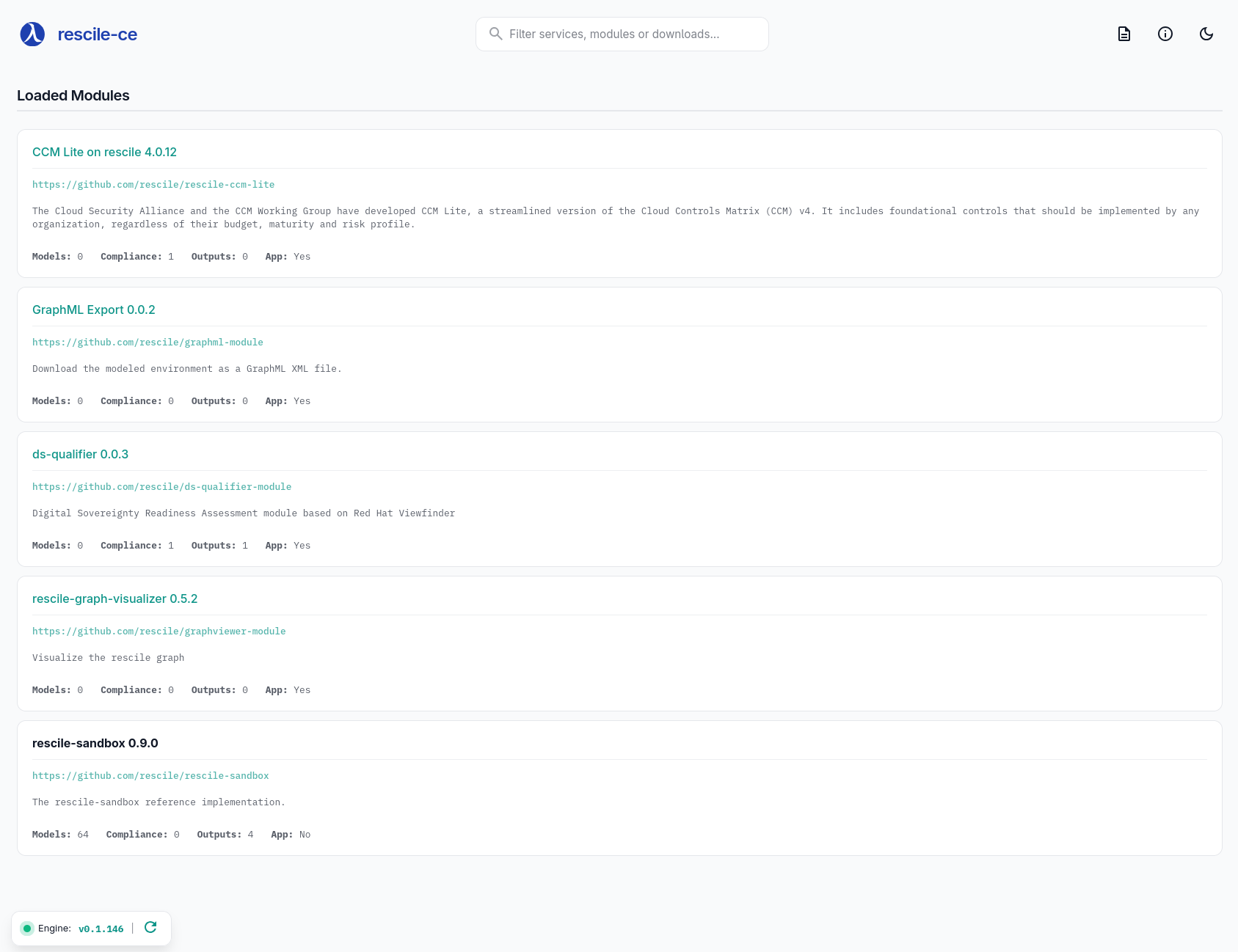 Modules screenshot